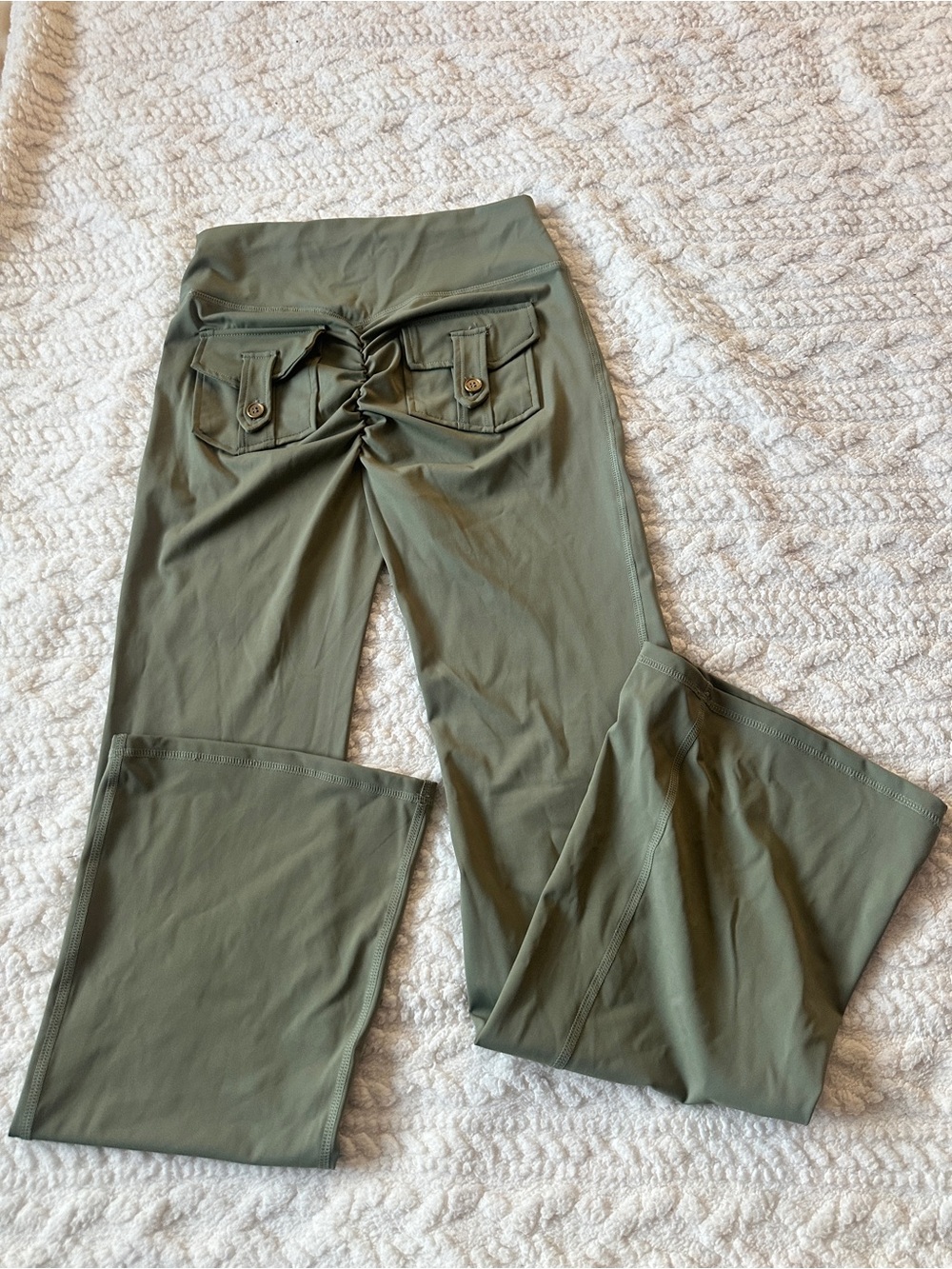 Women’s Olive Green Bootcut Pants with Back Pocket Detail